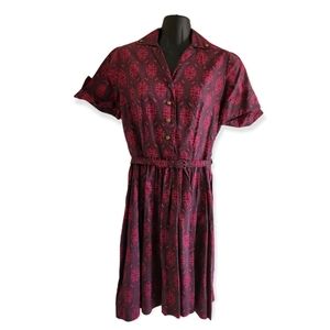 1960's Raspberry Paisley Shirtwaist Dress